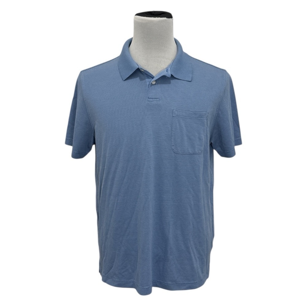 Van Heusen Men's Polo Shirt Blue Stripes Classic Short Sleeve Casual Large